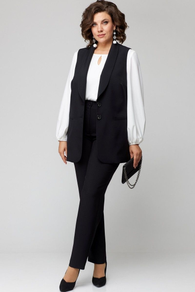 Блуза, брюки, жилет EVA GRANT 7244 черный+белый - фото 7