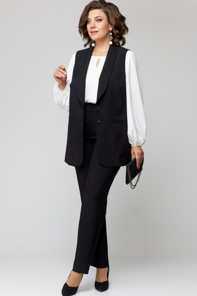 Блуза, брюки, жилет EVA GRANT 7244 черный+белый - фото 6