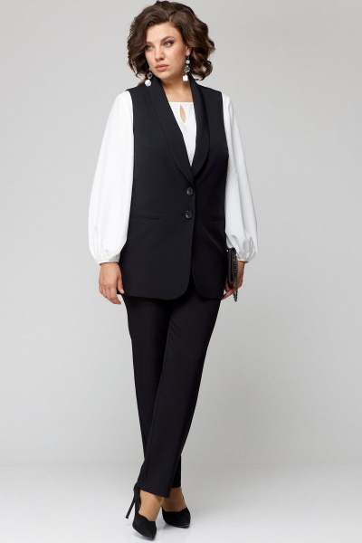 Блуза, брюки, жилет EVA GRANT 7244 черный+белый - фото 3