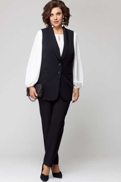 Блуза, брюки, жилет EVA GRANT 7244 черный+белый - фото 1