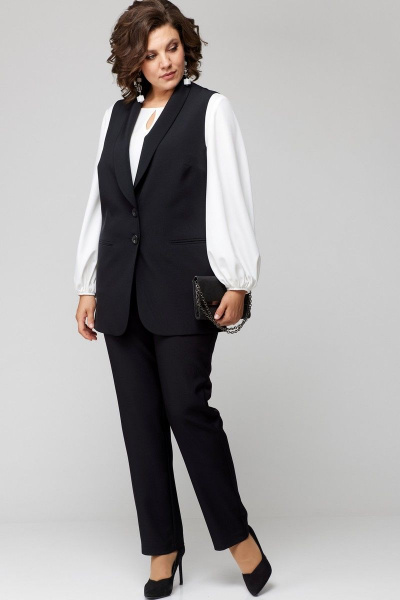 Блуза, брюки, жилет EVA GRANT 7244 черный+белый - фото 2