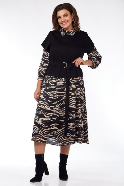 Жилет, платье Милора-стиль 1163 чёрный/мультиколор - фото 1
