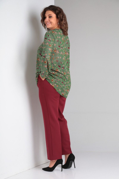 Блуза, брюки Takka Plus 23-197 зеленый-бордо - фото 7