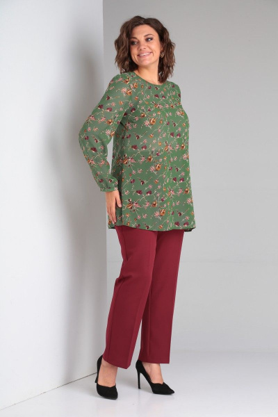 Блуза, брюки Takka Plus 23-197 зеленый-бордо - фото 5