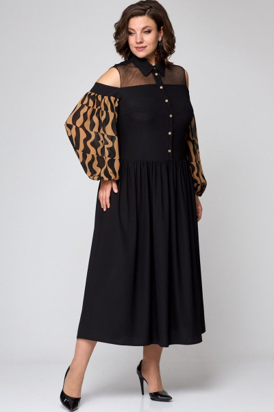 Платье EVA GRANT 7216 черный+коричневый - фото 5
