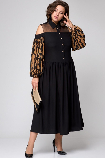 Платье EVA GRANT 7216 черный+коричневый - фото 4