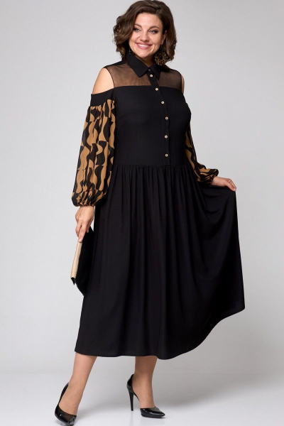 Платье EVA GRANT 7216 черный+коричневый - фото 3