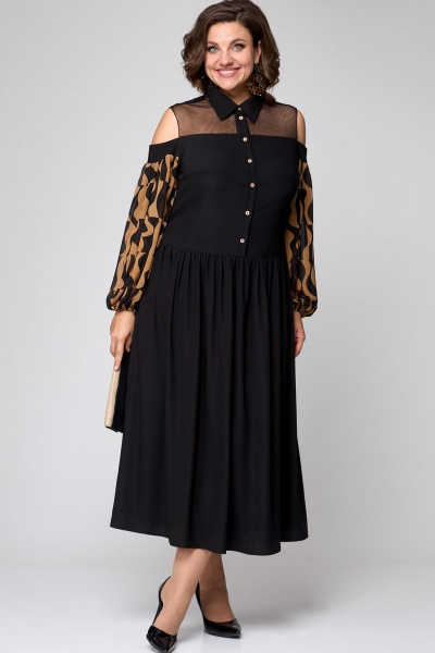 Платье EVA GRANT 7216 черный+коричневый - фото 2