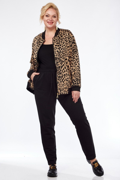 Бомбер, брюки Элль-стиль 2252 черный+леопард - фото 8