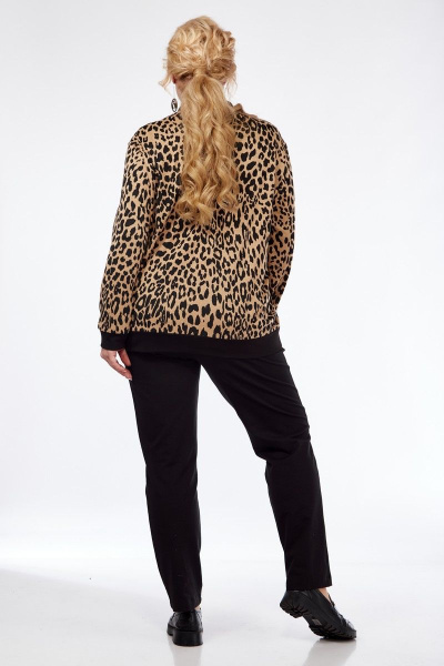 Бомбер, брюки Элль-стиль 2252 черный+леопард - фото 7