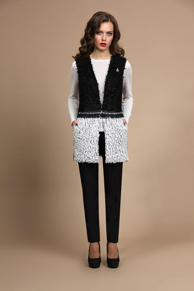 Блуза, брюки, жилет Alani Collection 648 черный+белый - фото 2