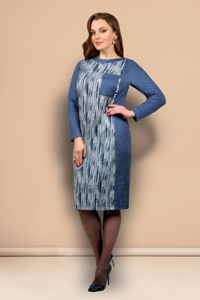 Платье Мишель стиль 652 синий+серый - фото 1