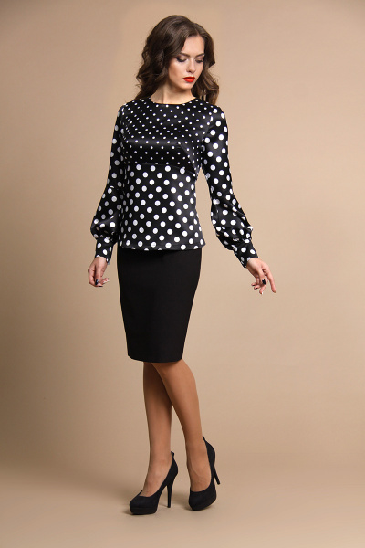 Блуза, юбка Alani Collection 652 горох+черный - фото 1