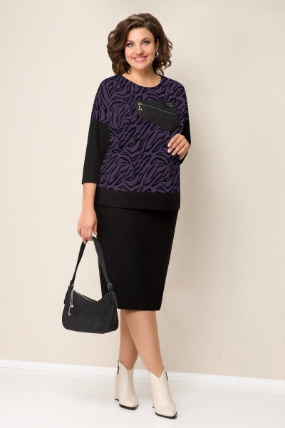 Джемпер, юбка VOLNA 1319 фиолетовый+черный - фото 1