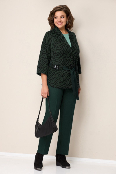 Блуза, брюки, жакет VOLNA 1295 темно-зеленый/светло-мятный - фото 1