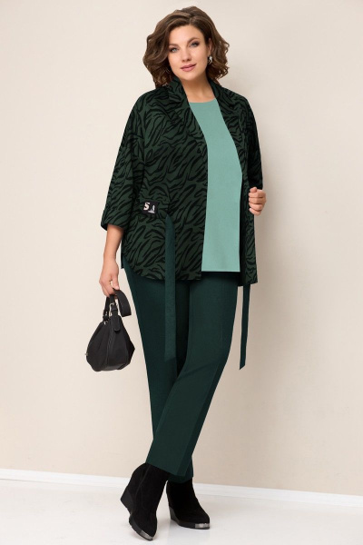 Блуза, брюки, жакет VOLNA 1295 темно-зеленый/светло-мятный - фото 2