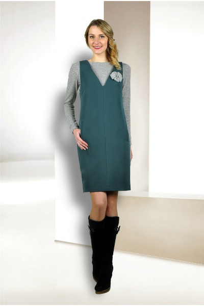 Джемпер, сарафан Talia fashion Пл-070 зеленый, Дж-010 серый - фото 1