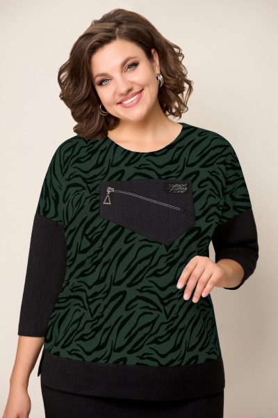 Джемпер, юбка VOLNA 1319 темно-зеленый/черный - фото 2