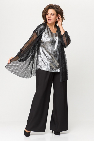 Блуза, брюки, кардиган ANASTASIA MAK 1149 чёрный+серебро - фото 6
