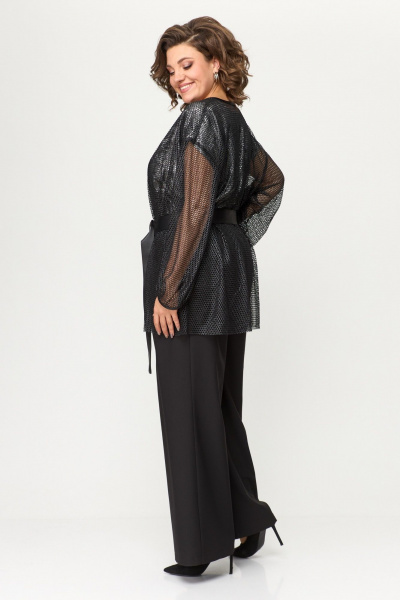 Блуза, брюки, кардиган ANASTASIA MAK 1149 чёрный+серебро - фото 3