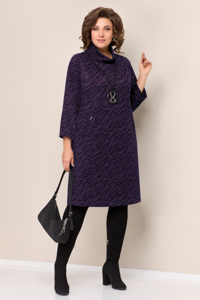 Платье VOLNA 1308 темно-фиолетовый/черный_принт - фото 1