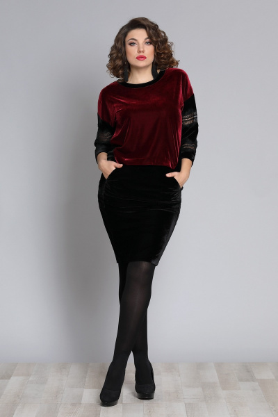 Джемпер, юбка Galean Style 608 бордовый+черный - фото 1