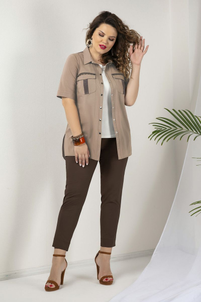 Блуза, брюки JeRusi 2028 коричневый - фото 1