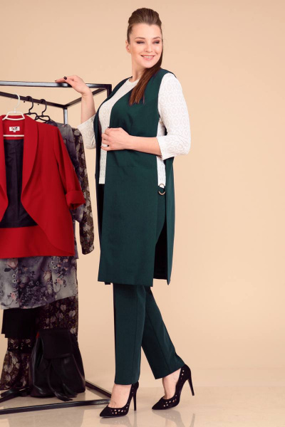 Блуза, брюки, жилет Liona Style 598б темно-зеленый - фото 1