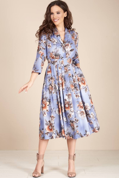 Платье, пояс Teffi Style L-1425 цветы_на_голубом - фото 3