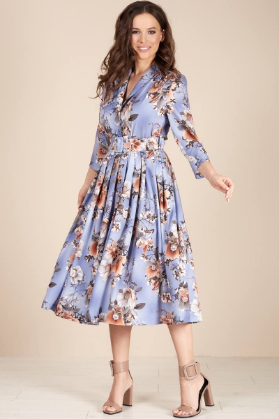Платье, пояс Teffi Style L-1425 цветы_на_голубом - фото 1