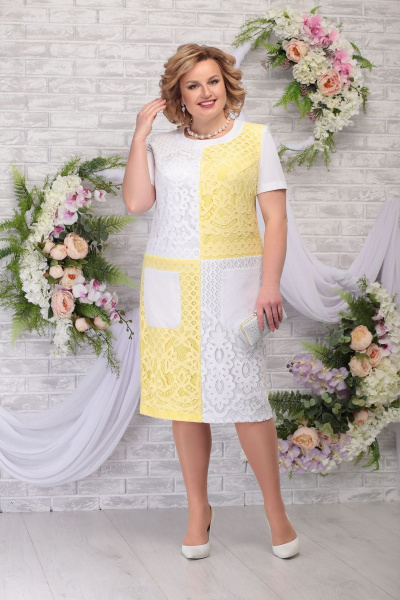 Платье Ninele 5774 белый-желтый - фото 1