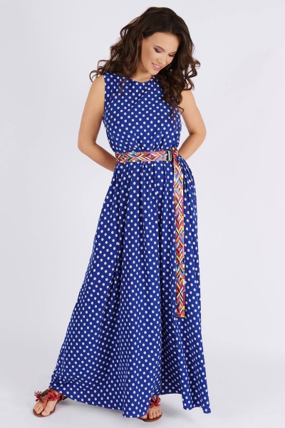 Платье, пояс Teffi Style L-1484 горохи_на_синем - фото 2