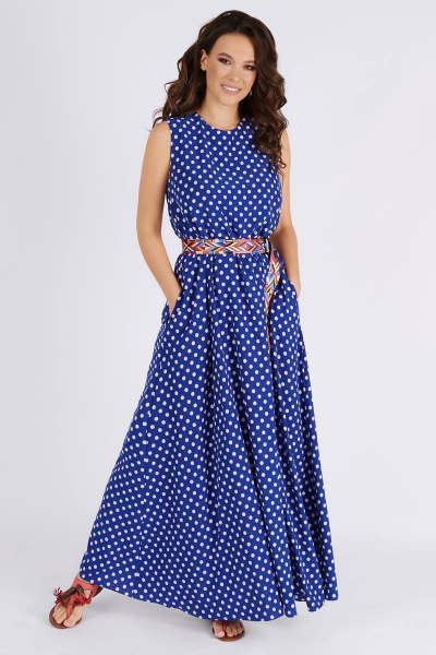 Платье, пояс Teffi Style L-1484 горохи_на_синем - фото 1