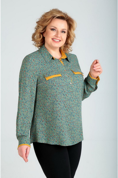 Блуза Таир-Гранд 62221 зеленый-горчица.отд - фото 1
