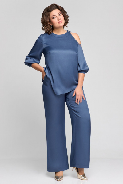 Блуза, брюки Мишель стиль 1165 лазурно-голубой - фото 2