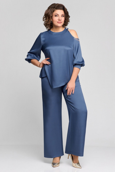 Блуза, брюки Мишель стиль 1165 лазурно-голубой - фото 1