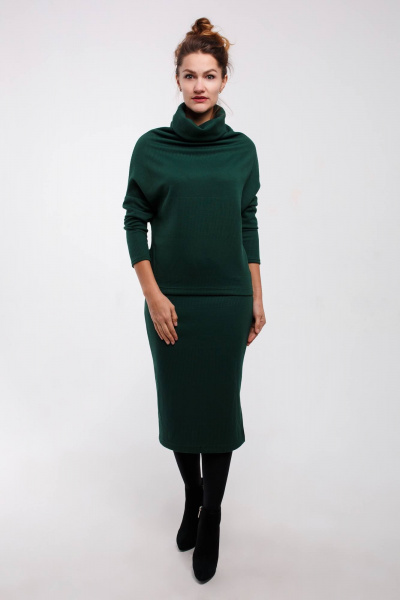Джемпер, юбка Legend Style K-005 темно-зеленый - фото 1