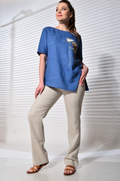 Блуза, брюки MALI 720-053 синий+натуральн. - фото 1