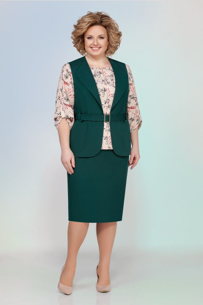 Блуза, жилет, юбка Vitol Fashion В-3003 зеленый+розовый - фото 1