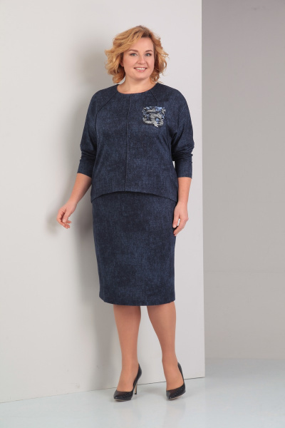 Блуза, юбка Диомант 1248 темно-синий - фото 1