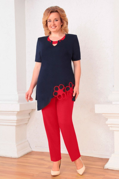 Блуза, брюки Асолия 1140 красно-синий - фото 1