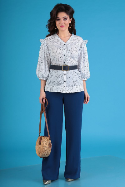 Блуза, брюки Мода Юрс 2552 синий+белый - фото 5