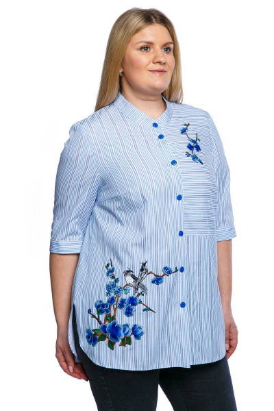 Блуза Левлада 1742 голубой,белый - фото 1