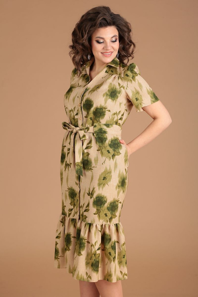 Платье Мода Юрс 2543 бежево-зеленый - фото 4