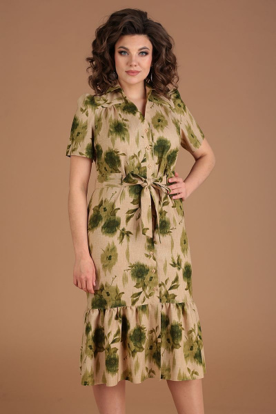 Платье Мода Юрс 2543 бежево-зеленый - фото 3