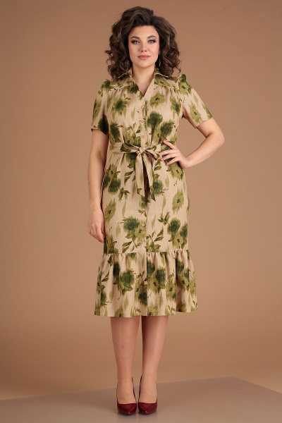 Платье Мода Юрс 2543 бежево-зеленый - фото 2