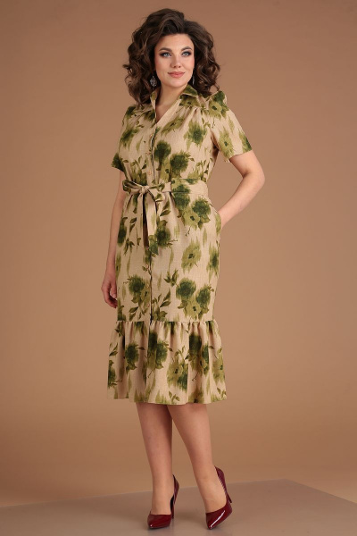 Платье Мода Юрс 2543 бежево-зеленый - фото 1