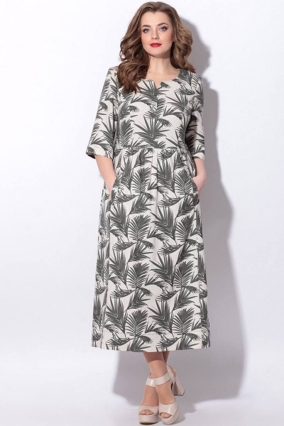 Платье LeNata 11023 листья-на-бежевом - фото 6