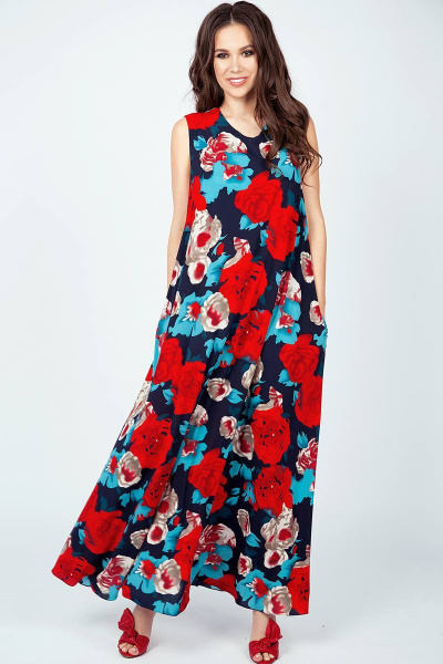 Платье Teffi Style L-1390 красные_цветы - фото 1