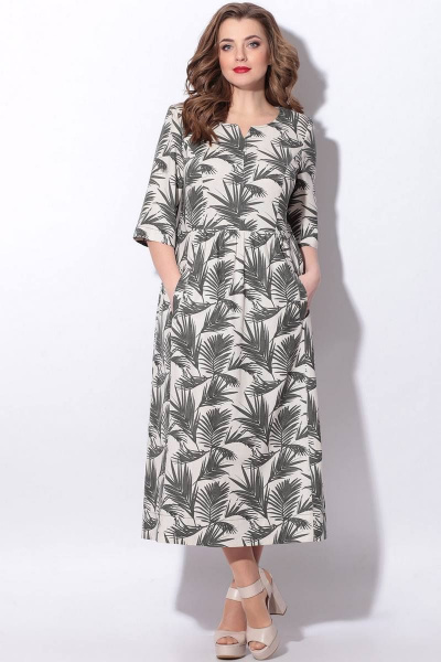 Платье LeNata 11023 листья-на-бежевом - фото 1